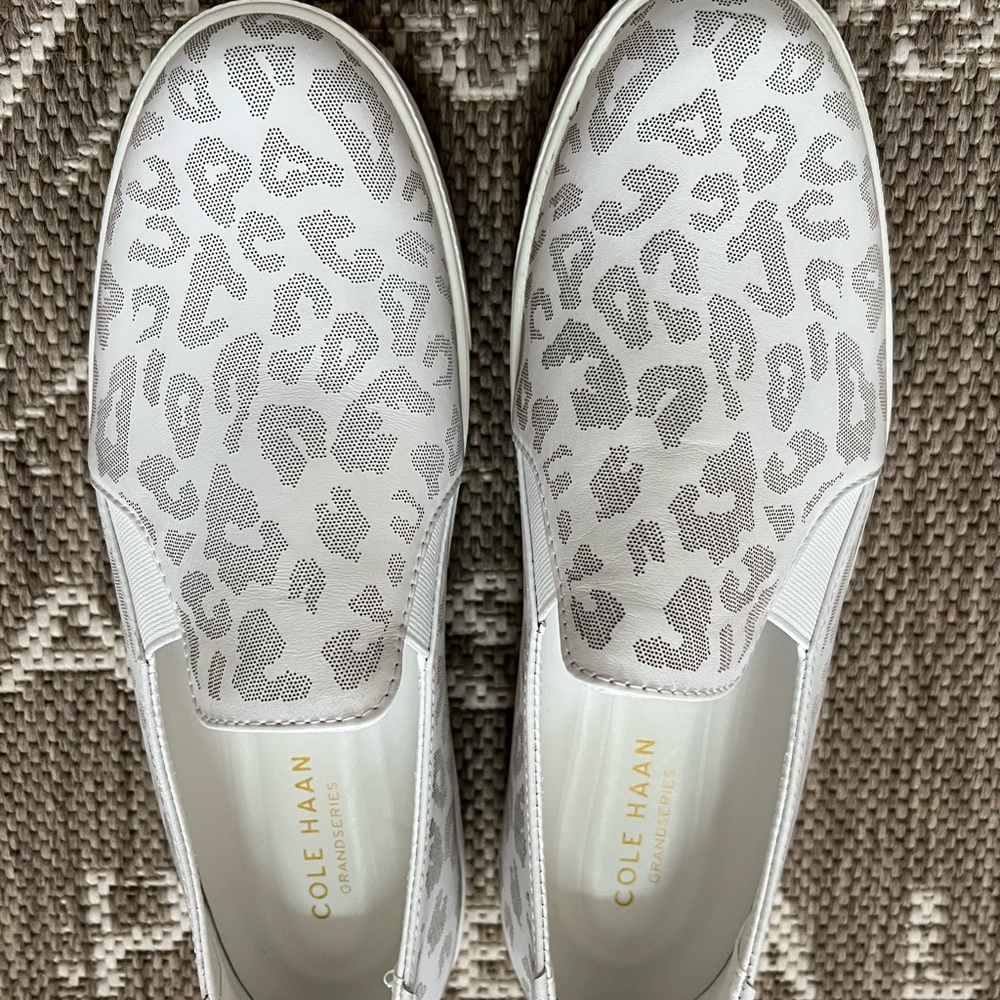 Cole Haan white leopard print slip on sneakers. Woman’s size 10, never worn